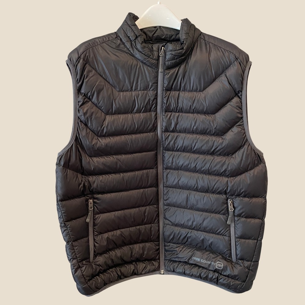 Free Country Mens Black Down Puffer Vest Full Zip Sleeveless Jacket XL